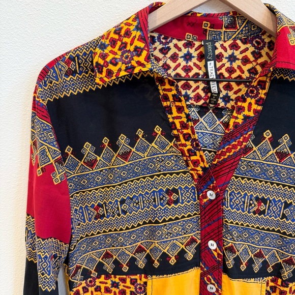 Plenty By Tracey Reese Women’s Vibrant Tribal Printed Button Down Blouse Size XS - Picture 2 of 15